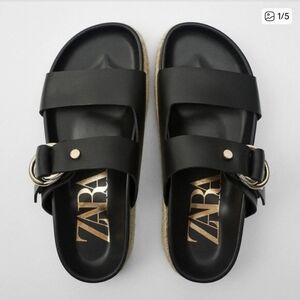 Zara Black Leather Espadrille Sandals